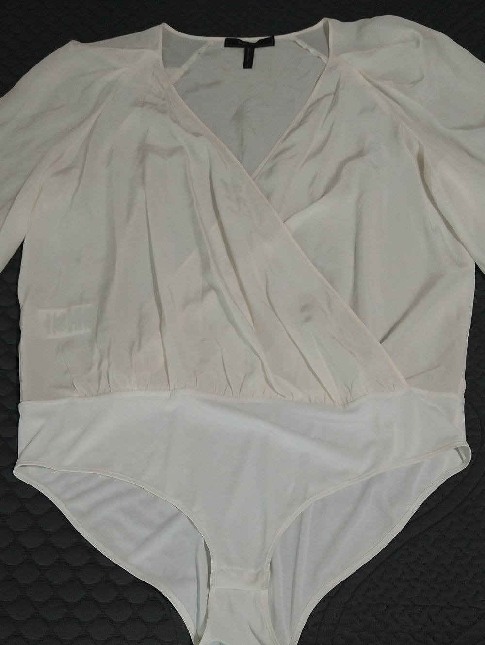 BCBG Maxazria Silk Ivory Wrap Front Bodysuit Large